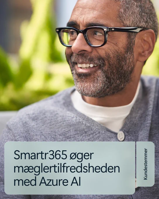 Teksten lyder: Smartr365 øger mægler tilfredsheden med Azure AI
