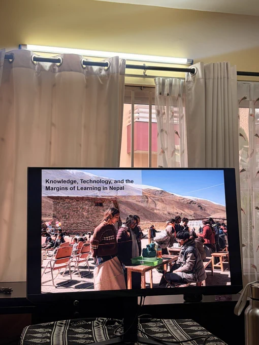 A monitor with the text “Knowledge, Technology and the Margins of Learning in Nepal”