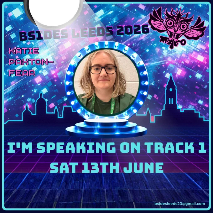 Speaker card with photo of Katie Paxton-Fear and the text 'I'm speaking on Track 1, Sat 13th June'
