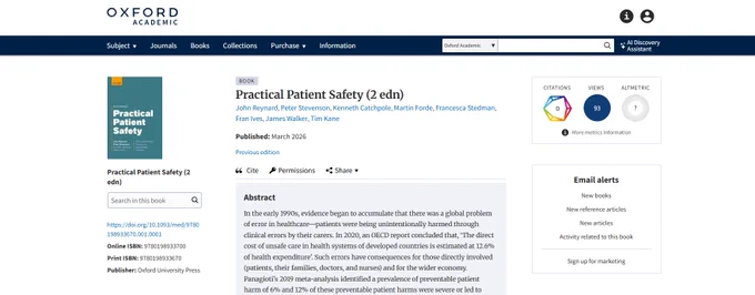screenshot of Practical patient safety ebook available via Oxford Academic