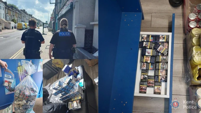 Images of seized goods and officers in Medway