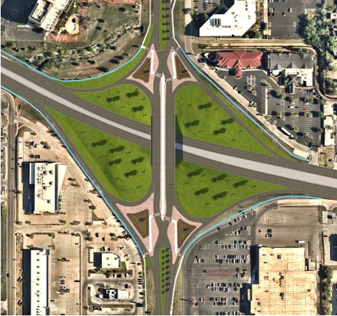 Rendering of new May Avenue bridge design from an aerial view