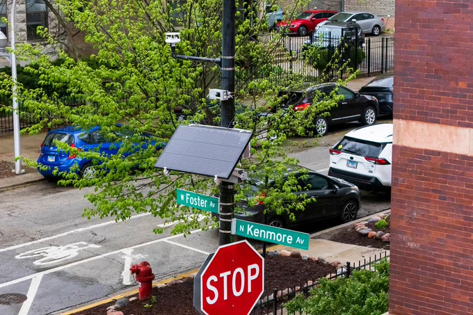 Air quality monitoring sensor pictured at the intersection of Kenmore and Foster.
