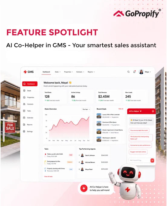 Meet the smartest member of your sales team.

@GoPropify 's AI Co-Helper helps your team stay faster without missing opportunities.

From lead tracking to smarter sales assistance, GMS is built to simplify real estate sales.
Visit: https://www.gopropify.com/products/gms

#GMS  #buildersCRM #ai