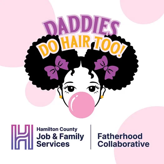 A flyer for the Daddies Do Hair Too! event.