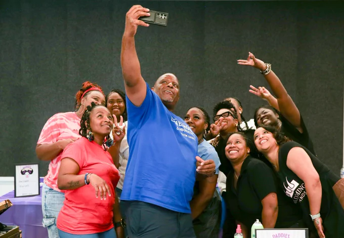 A selfie with the stylists of Daddies Do Hair Too!