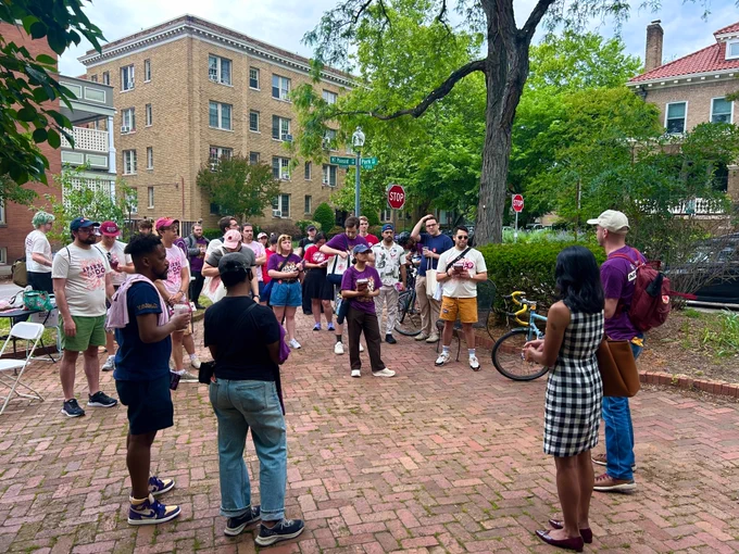 Photo from a canvass launch with Aparna with a group of canvassers