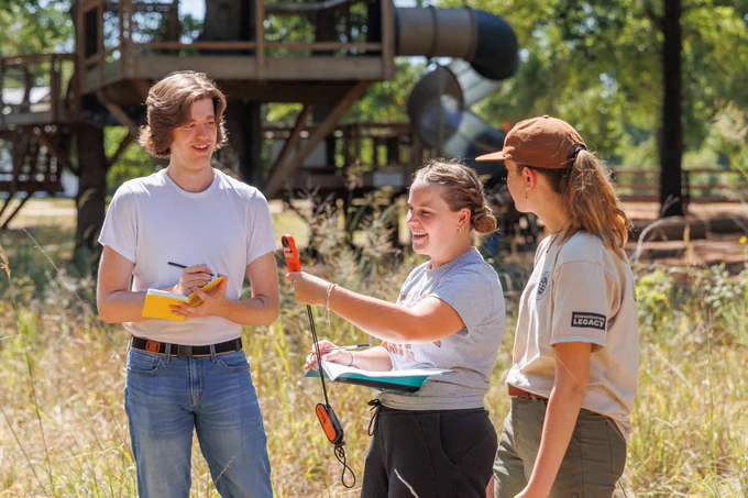 students working in the field
