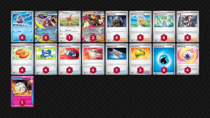 Pokémon: 11
4 Snorunt ASC 46
4 Mega Froslass ex ASC 47
1 Buneary PFL 83
2 Mega Lopunny ex PFL 84

Trainer: 36
4 Boss's Orders MEG 114
4 Lillie's Determination MEG 119
4 Wally's Compassion MEG 132
4 Hilda WHT 84
4 Buddy-Buddy Poffin TEF 144
4 Pokégear 3.0 SVI 186
4 Pokémon Catcher POR 82
4 Ultra Ball MEG 131
1 Night Stretcher ASC 196
3 Lucky Helmet TWM 158

Energy: 13
8 Water Energy MEE 3
4 Mist Energy TEF 161
1 Legacy Energy TWM 167