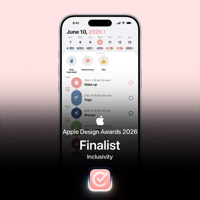 A screenshot of Structured with the text “Apple design awards 2026. finalists. Inclusivity”