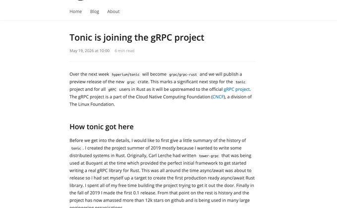 Photo: Tonic is joining the gRPC project screenshot 