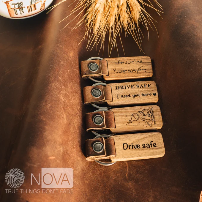 جاکلیدی مستطیلی چوبی چرمی