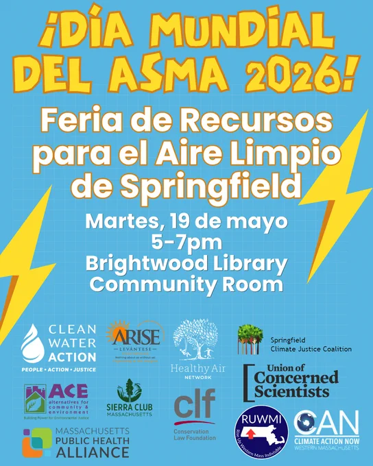 dia mundial del asma 2026! feria de recursos para el aire limpio de springfield, 19 de mayo, 5-7pm, brightwood library