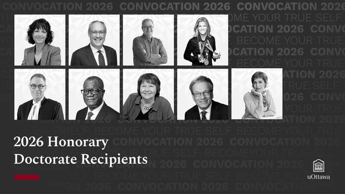 A collage of photos of the recipients of honorary doctorates to be conferred by the University of Ottawa in June 2026.