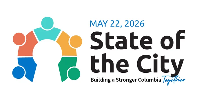 Colorful abstract figures forming a circle around a keyhole symbolizing unity for the State of the City event on May 22, 2026.