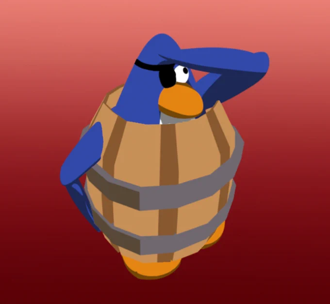 Penguin in a barrel with an eyepatch