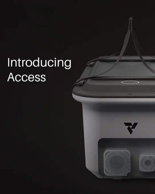 Access portable watermaker on dark background with text "Introducing Access." 