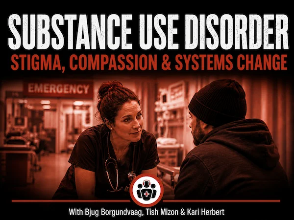 Emergency physicians pride themselves on recognizing and treating life-threatening illness under pressure. Yet substance use disorder—one of the most common, lethal, and treatable conditions in the ED—still often receives fragmented, stigmatized care. As the opioid crisis evolves with increasingly toxic drugs such as nitazenes, opioid-related deaths and ED visits continue to rise. In this episode, Dr. Bjug Borgundvaag, Tish Mizon, and Kari Herbert discuss how stigma affects patient care and how trauma-informed communication, person-first language, compassionate care, peer navigators, and Bridge-style addiction programs can improve outcomes for both patients and clinicians.