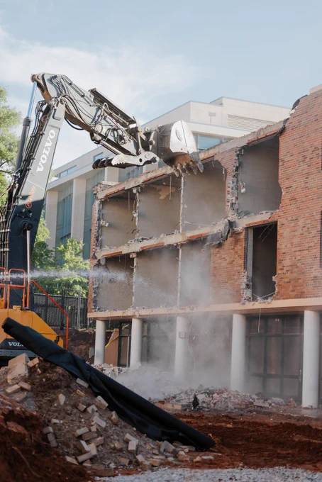 A photo of exterior bricks gone on McBryde residence hall at the University of South Carolina.