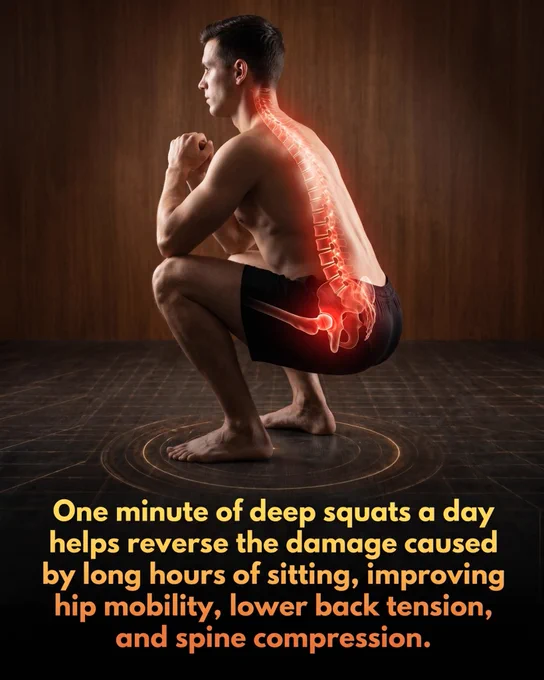 End lower back pain with just 60 seconds in this position. Here’s how it works 👇

In an era dominated by sedentary lifestyles, the deep squat offers a powerful antidote to the physical toll of prolonged sitting. 

By holding this natural resting position for just sixty seconds each day, individuals can actively combat hip stiffness and lower back tension. This simple movement works by encouraging spinal decompression and stretching tight muscle groups that are often neglected in traditional exercise routines, effectively hitting the reset button on your body's structural alignment and restoring its range of motion.

Beyond providing immediate relief, the daily deep squat builds a stronger foundation for functional movement and improved posture. It restores the body’s innate ability to move with stability and power, exactly as nature intended.