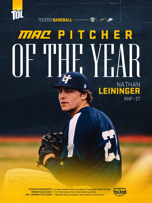 Photo of Nathan Leininger in MAC Pitcher of the Year graphic