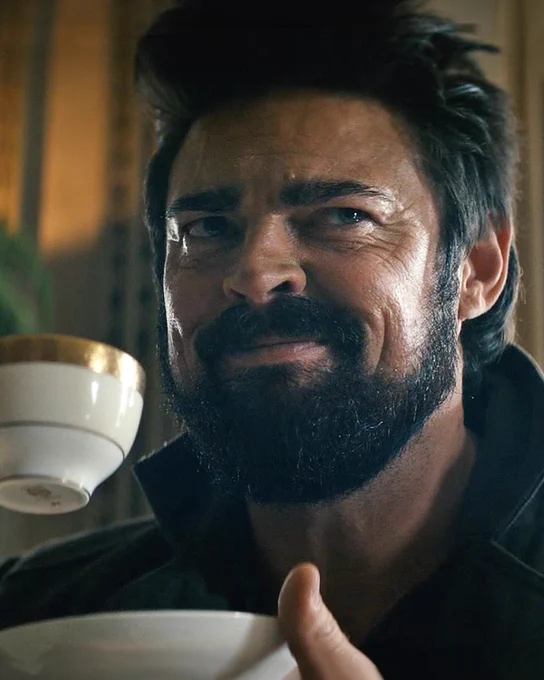 Billy Butcher sipping tea. Twitter user TheBoysTV posts it every time something big is about to happen.