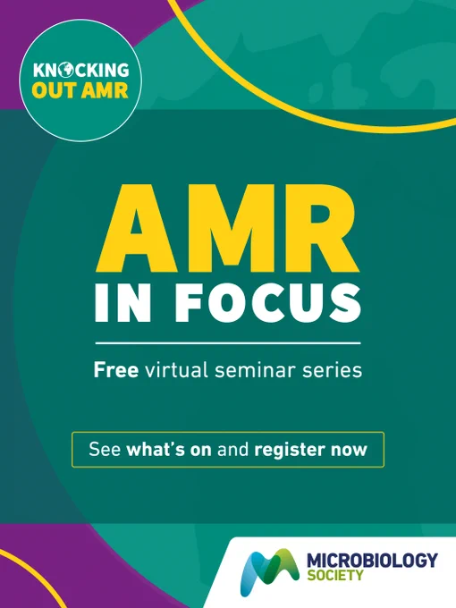 Promotional graphic for the free virtual seminar series titled 'AMR in Focus' by the Microbiology Society.