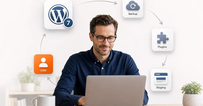 WordPress 7 update guide — backup, staging, plugins, and CRM checks
