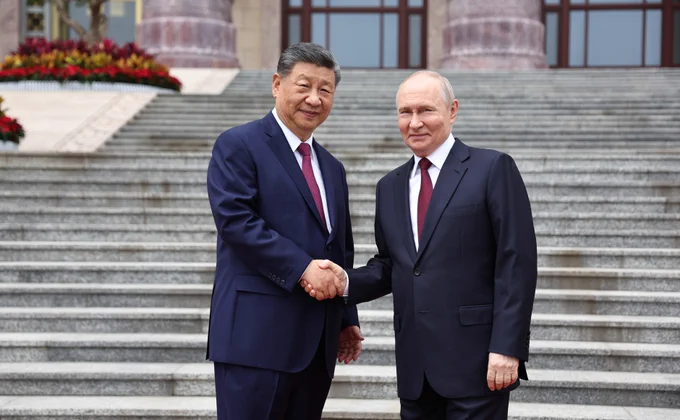 President of the People’s Republic of China Xi Jinping with President of the Russian Federation Vladimir Putin during the official welcome ceremony, Beijing, May 20, 2026.