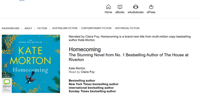 screenshot of the cover of Homecoming by Kate Morton