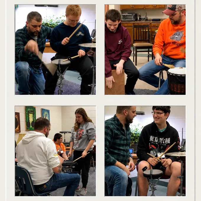 Images of students and adults participating in the UpBeat Outreach program