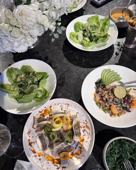 An arrangement of dishes from a Bee:Wild Dinner event, where as Professor Simon Potts and Dr Breeze, provided the scientific bases to indicate which ingredients rely on bees and other pollinators for production