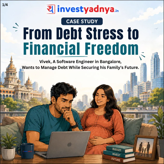 Meet Vivek, a software engineer from Bengaluru. Despite a good income, he felt trapped by multiple EMIs—Home, Car, Education, and high-interest Personal Loans & Credit Card debt. With a baby on the way, the pressure was mounting.

Here is the simple 3-Step Strategy he used to regain control:

Clean Bad Debt: Clear anything with >10% interest (credit cards/personal loans).

Protect First: Secure Term & Health Insurance.

Invest Simply: Balance growth with stability.

Ready to build your roadmap?
Visit investyadnya.in for expert financial planning.
Save this to audit your loans today!