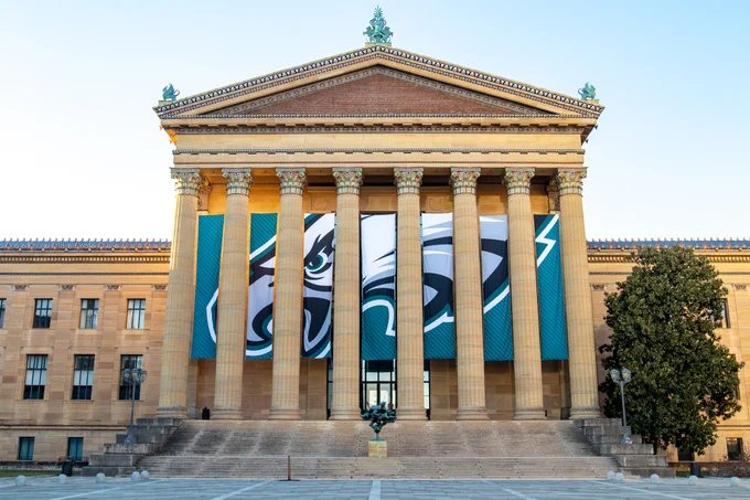 Eagles banner hanging at the Art Museum in Philadelphia.