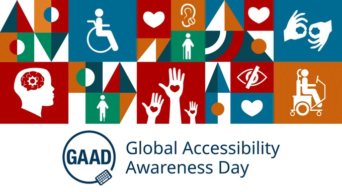 GAAD icon with Global Accessibility Awareness Day text under a range of accessibility iconography