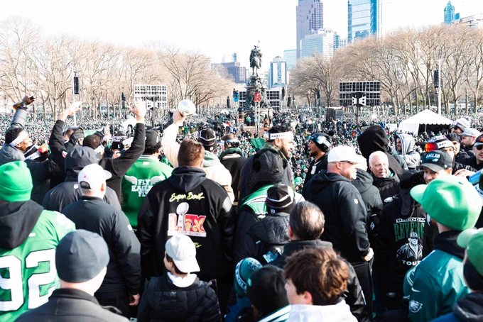 Crowd at the Philadelphia Eagles Super Bowl LIX parade.