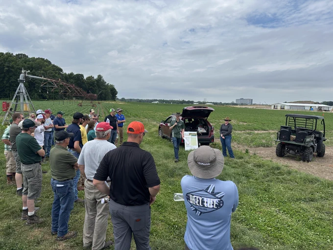 MSU Professor Martin Chilvers presents during the 2025 Michigan Wheat Program Field Day.
