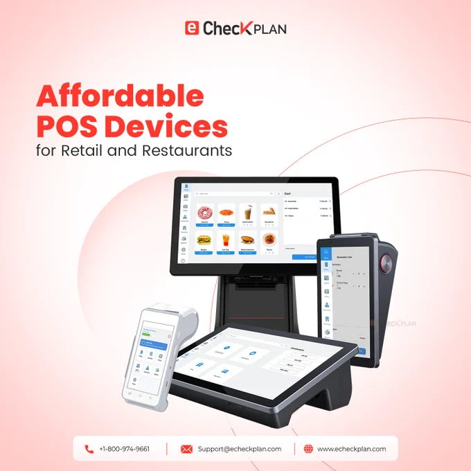Upgrade Your Checkout Experience 🛍️

Running a retail store or restaurant?
Get affordable POS devices that help you accept payments faster, manage sales easily, and keep your business running smoothly.

✔ Easy to use
✔ Reliable payment processing
✔ Perfect for retail & restaurants
✔ Built for modern businesses

Get started with eCheckPlan today.