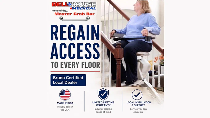 Regain access to every floor with a Bruno stairlift. Bell House Medical is your Bruno Certified Local Dealer in Lewes Delaware and surrounding areas.