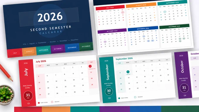 2026 Second Semester Calendar for PowerPoint and Google Slides with 15 editable monthly planning slides.