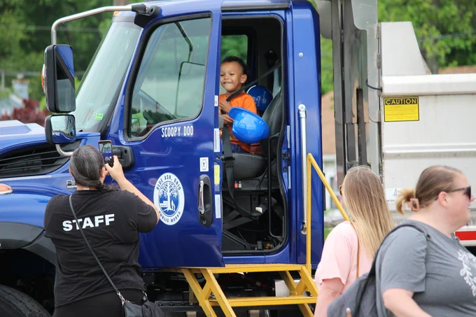 child in truck