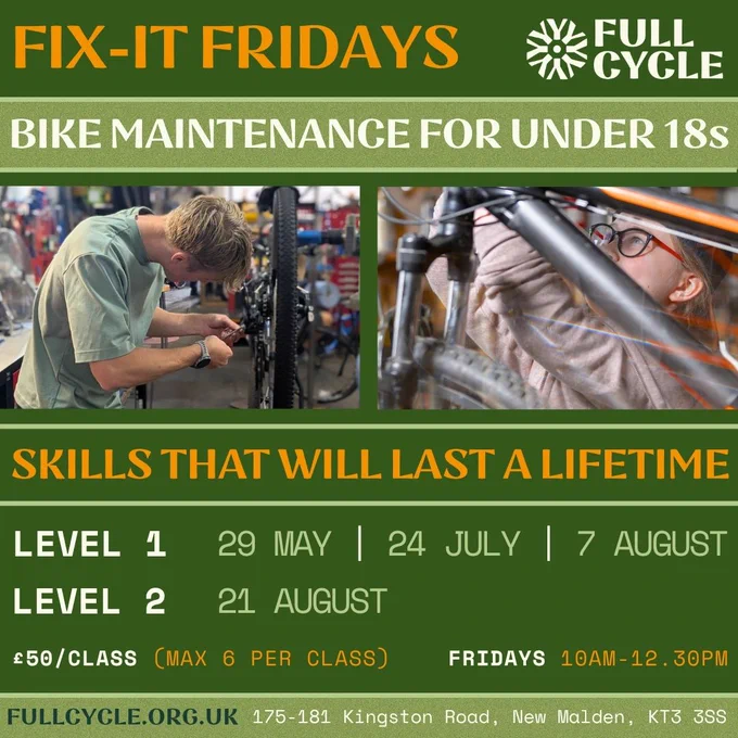 Full Cycle will be running a range of bike maintenance courses for Under 18s during the school holidays, from May until August