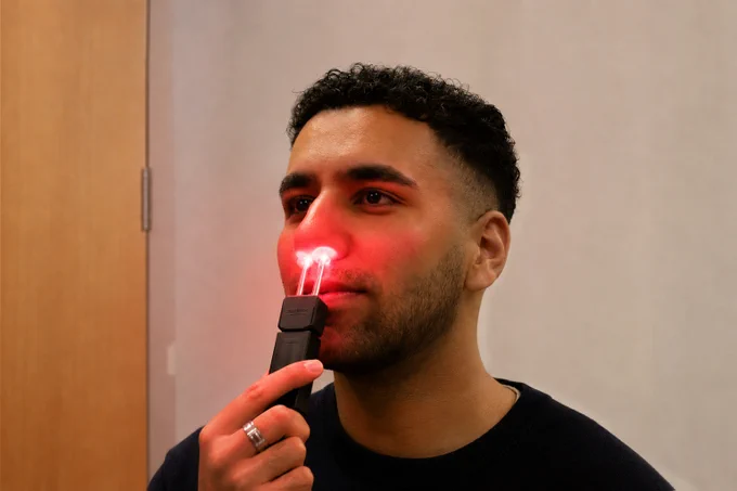 A participant with the red light activated.