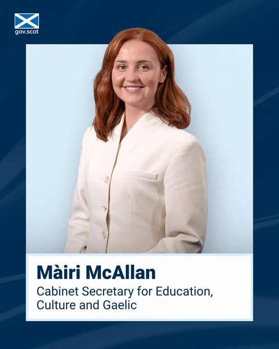 Màiri McAllan, Cabinet Secretary for Education, Culture and Gaelic.