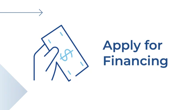 a graphic of a hand holding money and text that reads "apply for financing"