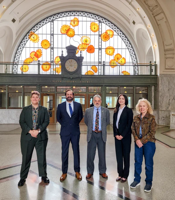 Picture L to R: Amy van Saun (CFS), George Kimbrell (CFS), Karl Anuta (co-counsel for plaintiff Coalition to Protect Puget Sound Habitat), Kristina Sinclair (CFS), and Laura Hendricks (Director of the plaintiff CPPSH).