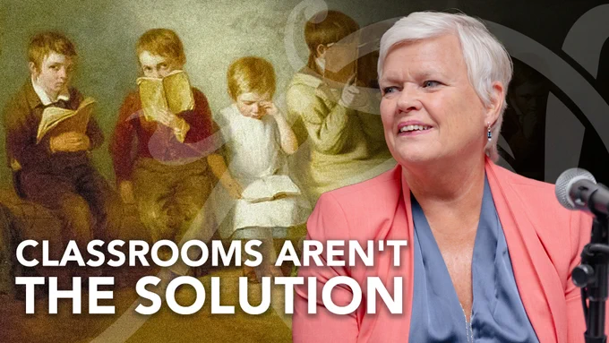 Classrooms Aren't the Solution. Thumbnail image for the Classical Et Cetera podcast episode about "Are Homeschoolers Socialized Enough?"