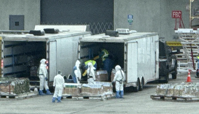 Long-tailed macaques in crates loaded onto trucks at Miami International Airport; photos shared with Action for Primates