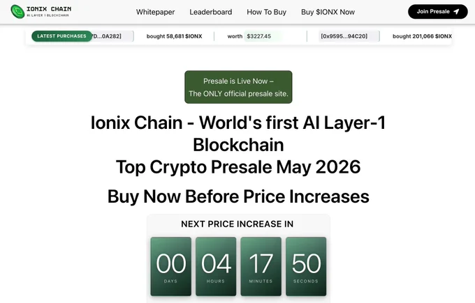 IONIX AI CHAIN- BEST CRYPTO PRESALE MAY 2026