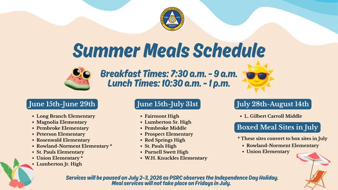 summer meals schedule